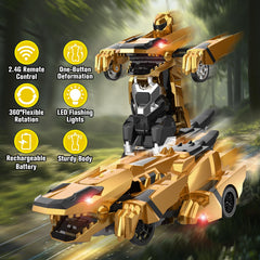 Kroyedfuw Dinosaur Transform RC Car 2.4GHz control for interference-free racing.