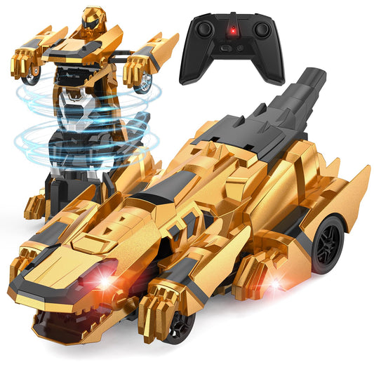 Kroyedfuw Dinosaur Transform RC Car front view with flashing lights for playtime.