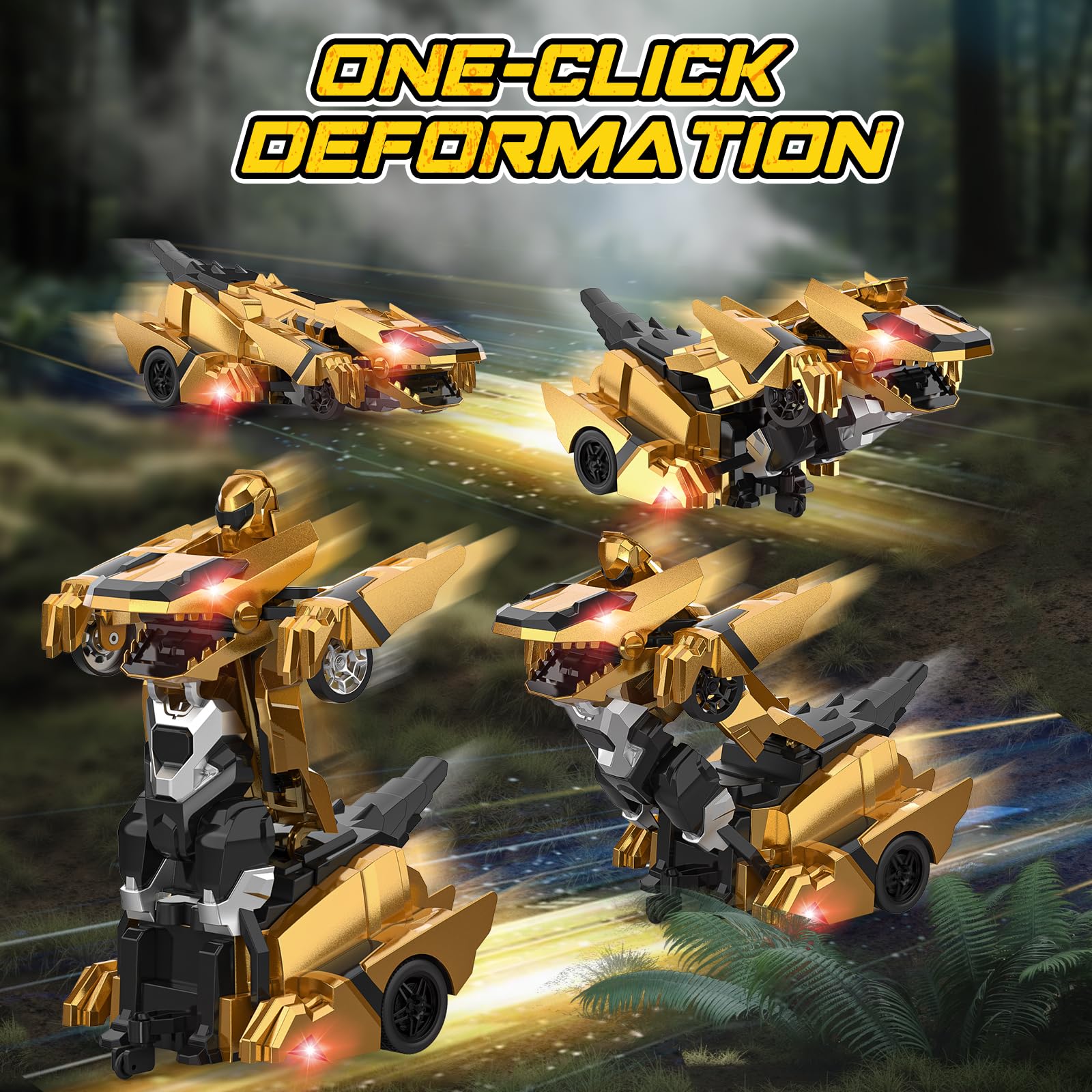 Kroyedfuw Dinosaur Transform RC Car robot mode shot showcasing smooth deformation.
