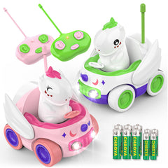 Kroyedfuw Unicorn RC Car front view with LED lights for toddlers