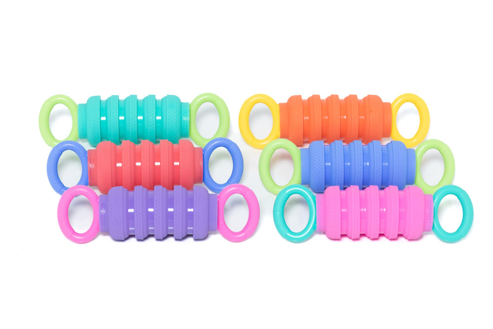 KRUMPLES Pully Teal closeup highlights durable silicone for teething and play.