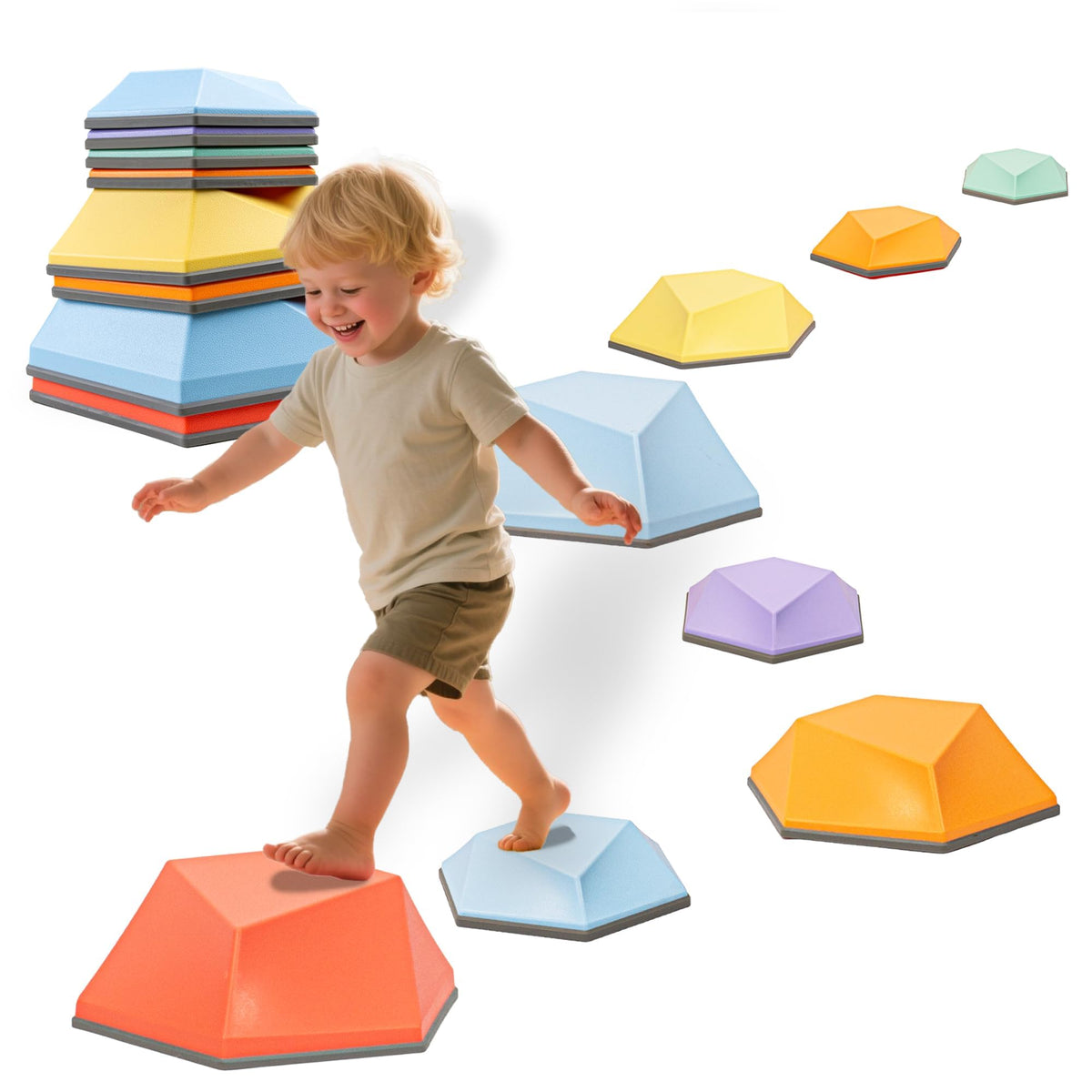 Kryolla Kids Stepping Stones laid out for an engaging obstacle course play