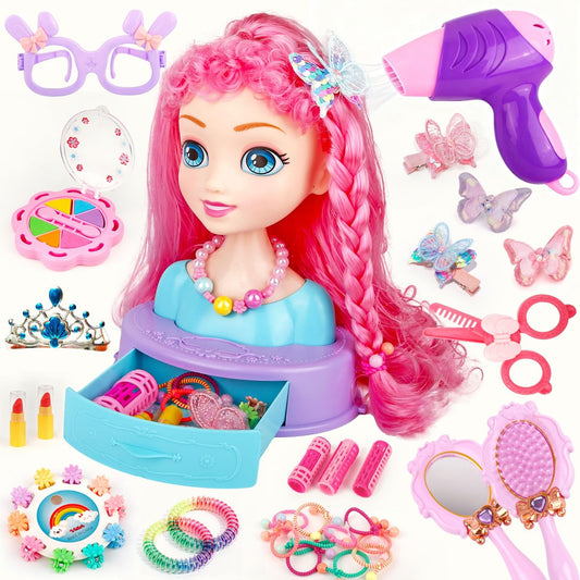 Kryonixty doll head hair-styling base offers stable pretend salon play.