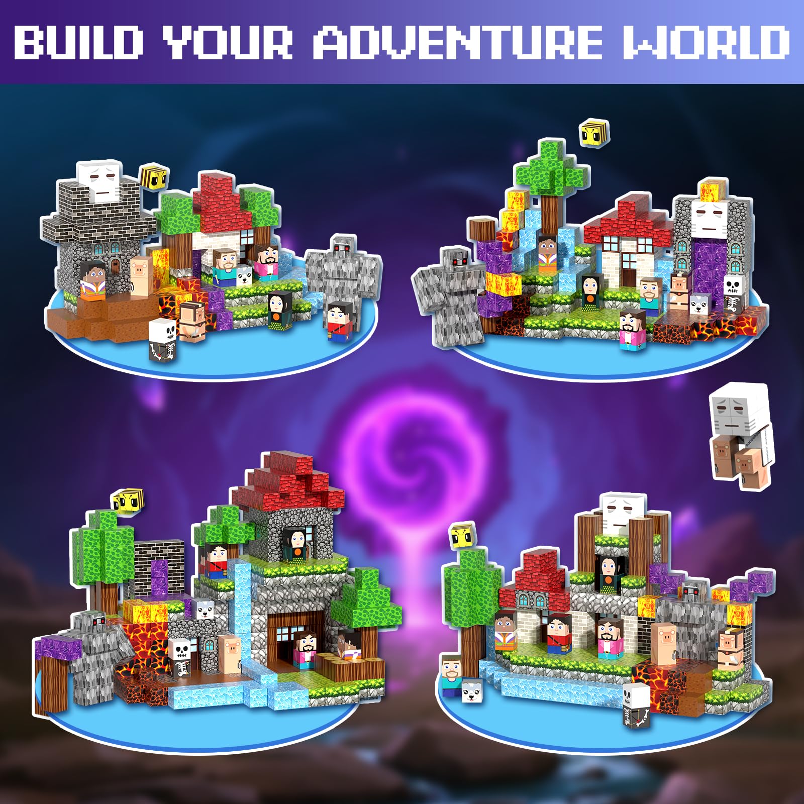 Kryzomat blocks with strong magnets support tall, stable constructions.
