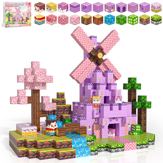 Kryzomat magnetic blocks castle-building pink set for kids boosts creativity and pretend play.