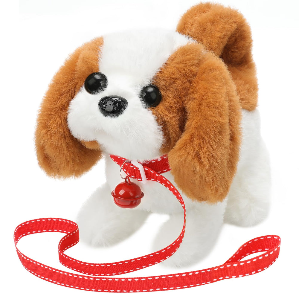 KSABVAIA plush Saint Bernard toy walks with lifelike motion for engaging pretend play.