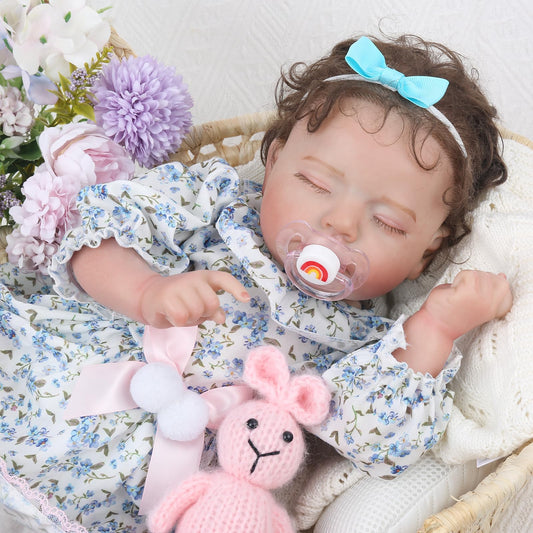KSBD lifelike reborn baby doll girl in green dress for imaginative play.