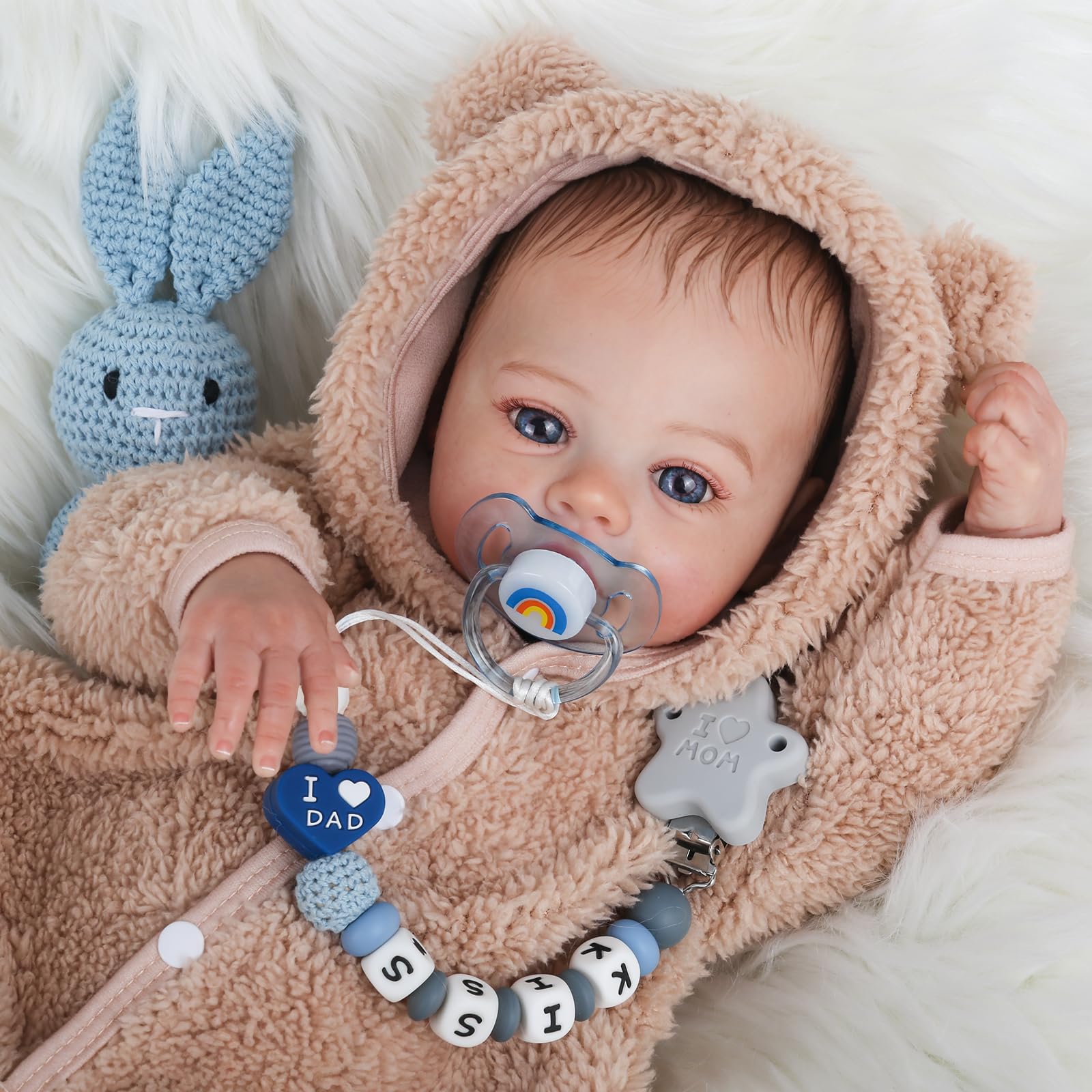 KSBD Reborn Baby Doll with magnetic pacifier fits securely for gentle soothing play.