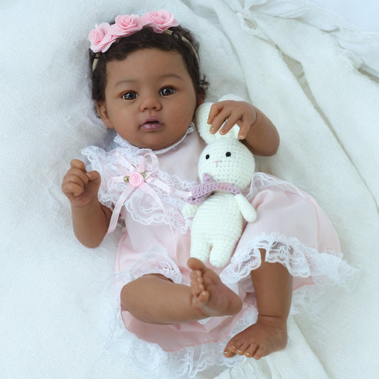 KSBD Reborn Baby Doll Black Girl 18-Inch eyes capture gentle realism for bonding.