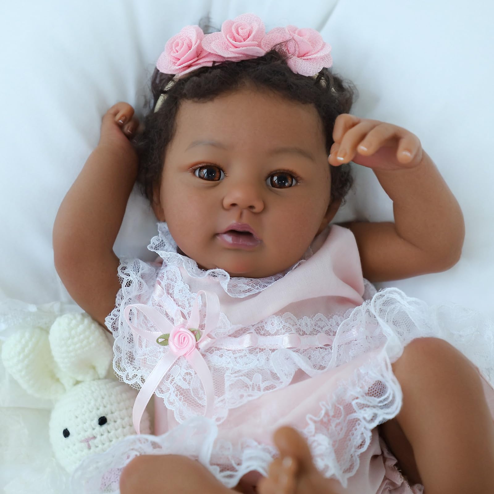 KSBD Reborn Baby Doll Black Girl 18-Inch face showing lifelike expression for imaginative play.