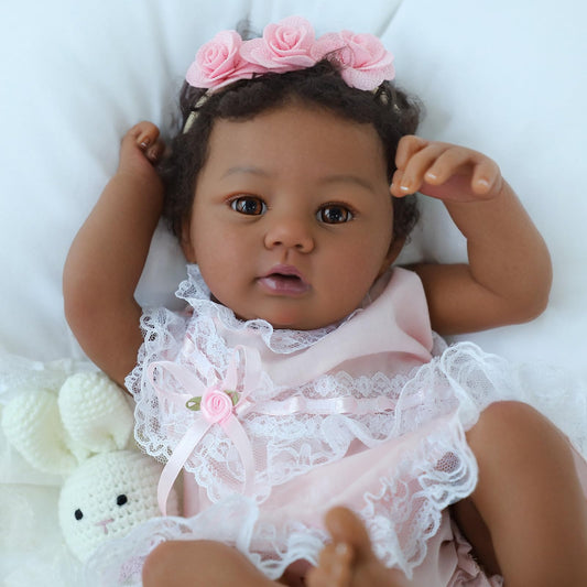 KSBD Reborn Baby Doll Black Girl 18-Inch face showing lifelike expression for imaginative play.