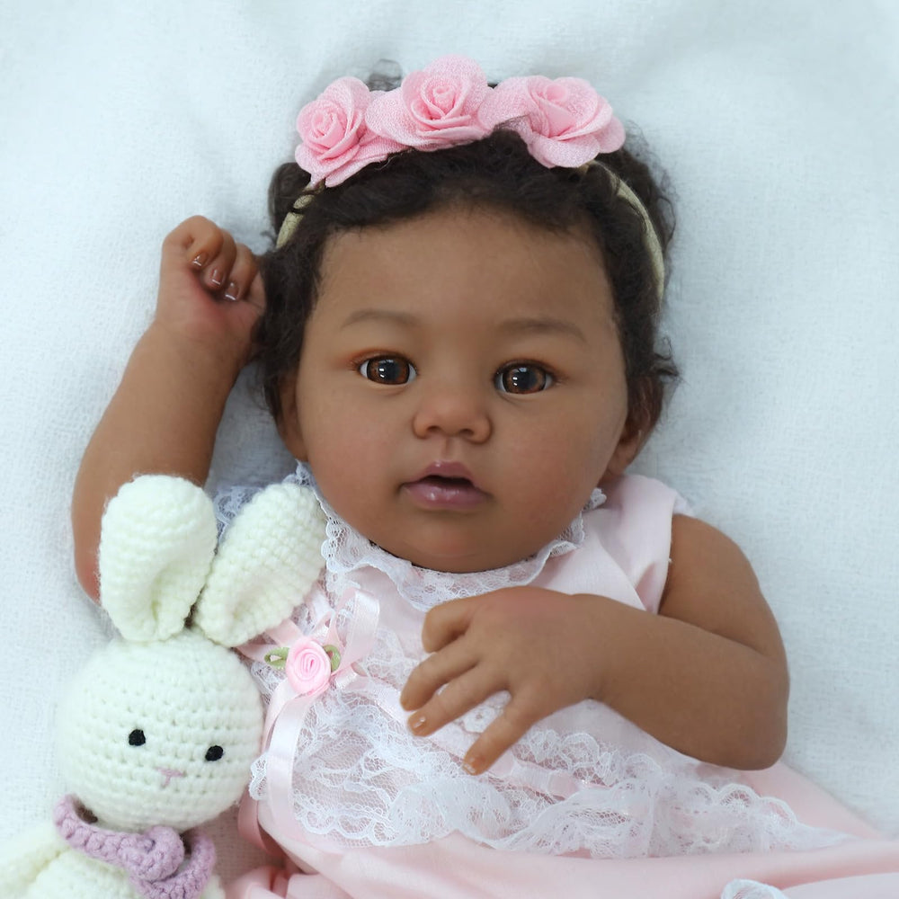 KSBD Reborn Baby Doll Black Girl 18-Inch hand-rooted hair for easy styling.