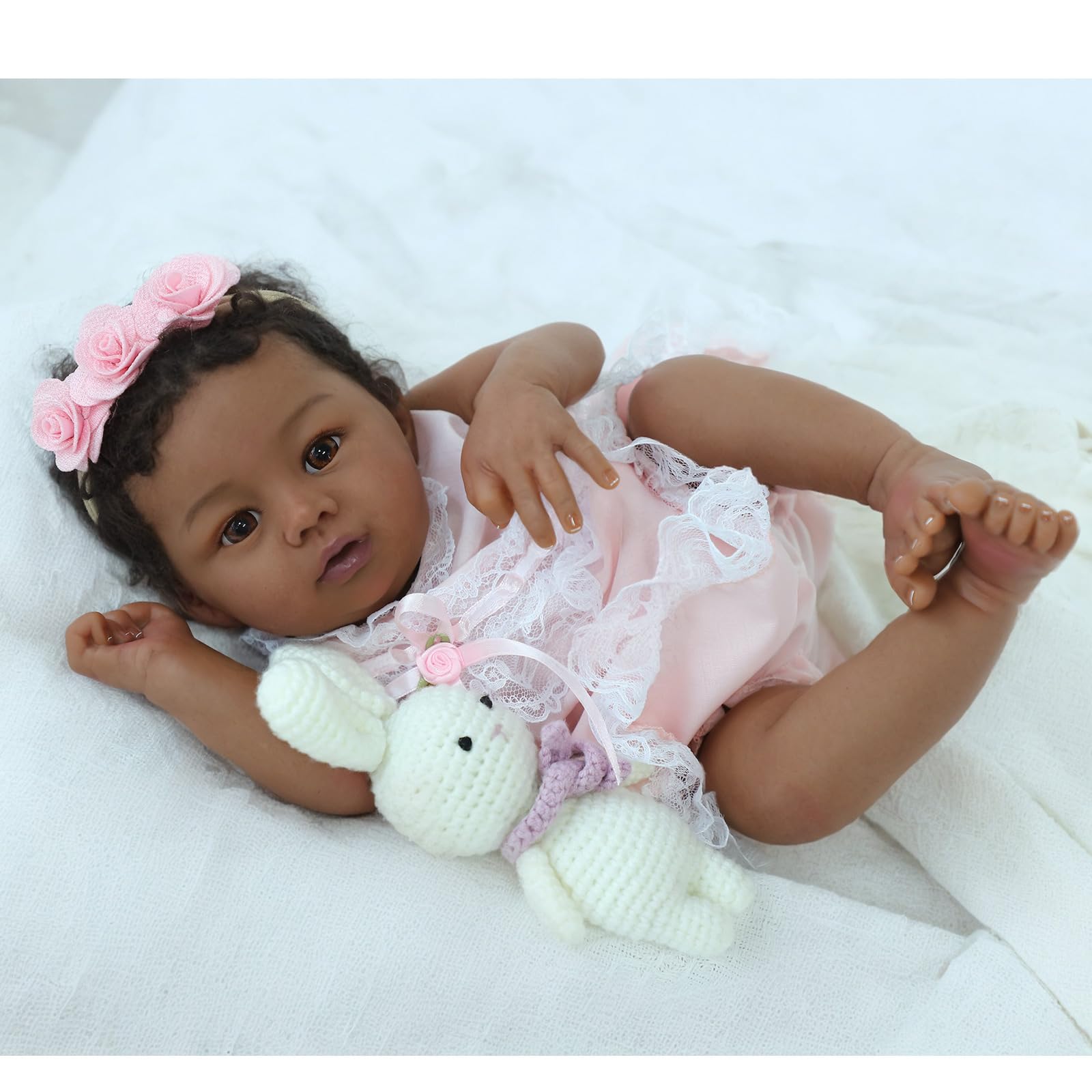 KSBD Reborn Baby Doll Black Girl 18-Inch pacifier accessory boosts realistic moments.