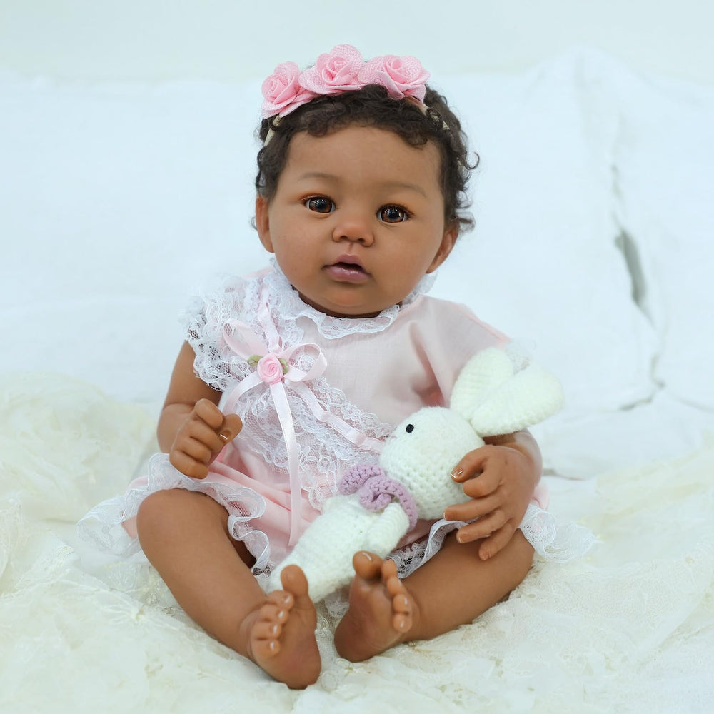 KSBD Reborn Baby Doll Black Girl 18-Inch weighted body enhances cuddly feel.