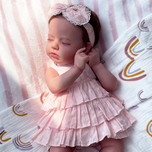 KSBD Reborn doll face close-up showing eyebrows and lashes for lifelike charm
