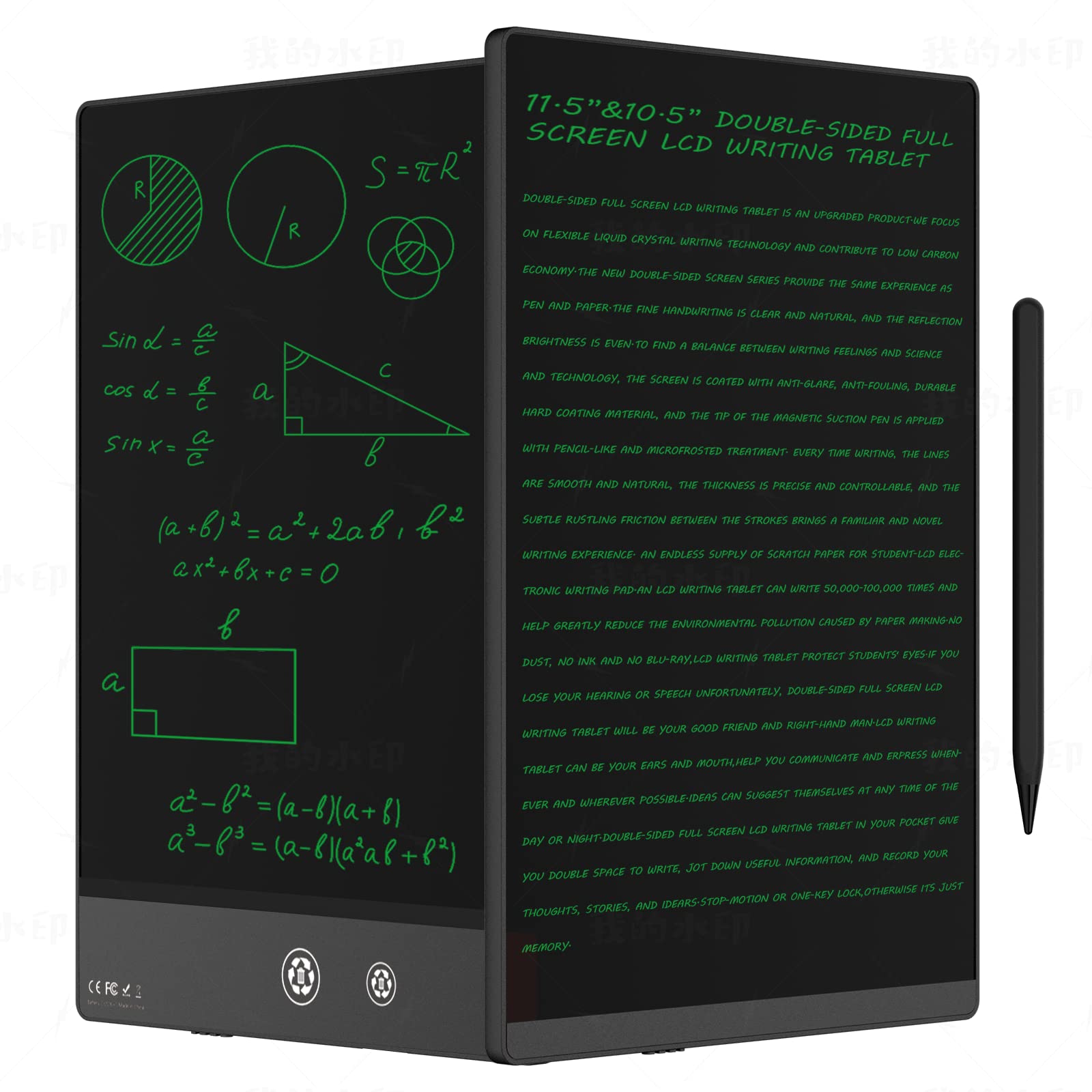 Ksequ LCD writing tablet front view, compact and reusable for on-the-go notes