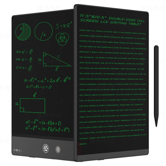 Ksequ LCD writing tablet front view, compact and reusable for on-the-go notes