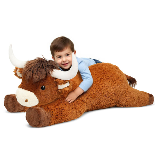 Ksidzas Highland cow plush 39-inch full view for big hugs and decor.
