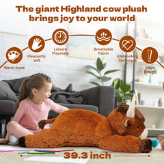 Ksidzas Highland cow plush showing embroidered eyes and horns detail.