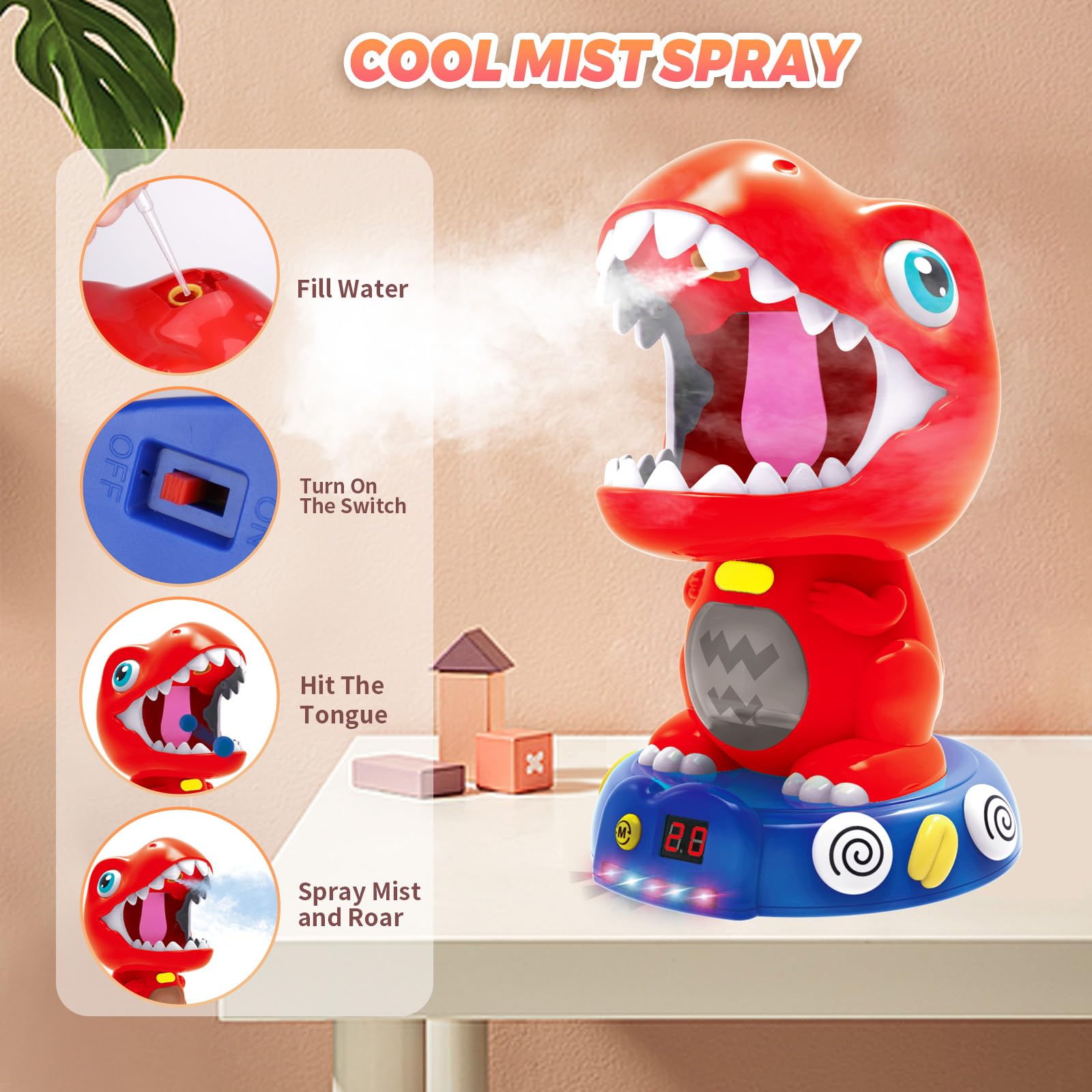 Kssvzz mist spray feature adds realism to the Dino game.