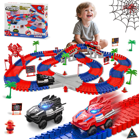 Kssvzz Spider Race Track assembly scene showcasing modular pieces for endless layout creativity.