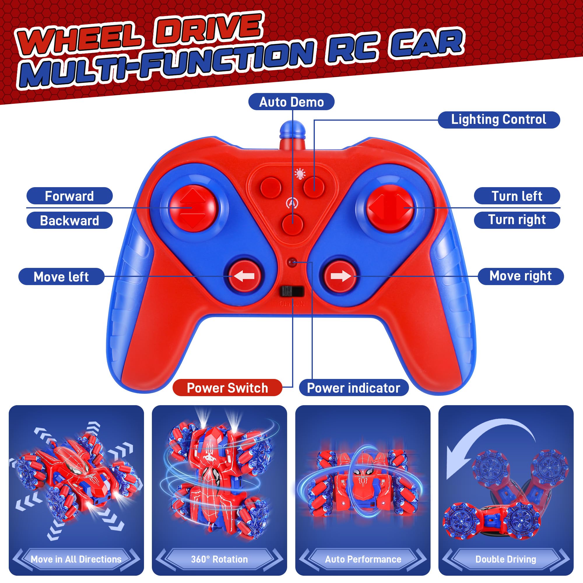 Kssvzz Spider RC Car side view showing double-sided stunt capability.