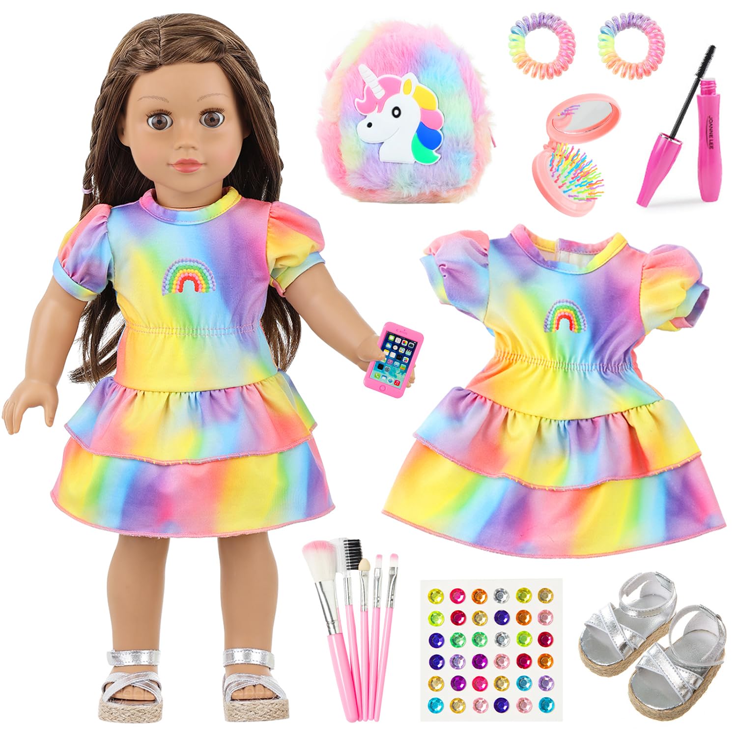 K.T. Fancy 18in doll skirt adds vibrant color for imaginative dress-up.