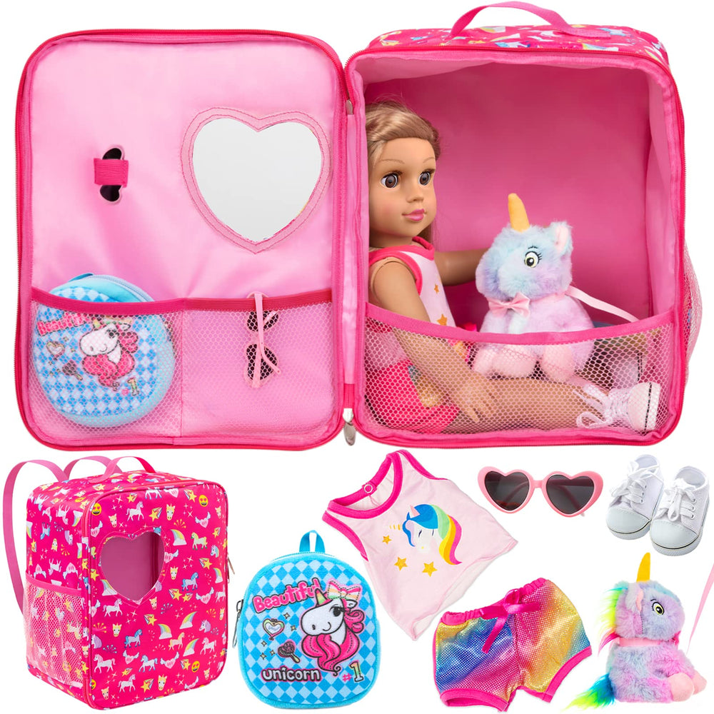 K.T. Fancy 7-piece 18in doll bag carrier set main view, roomy design for doll and accessories.