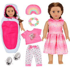 K.T. Fancy outdoor space sleeping bag, travel-ready for doll adventures