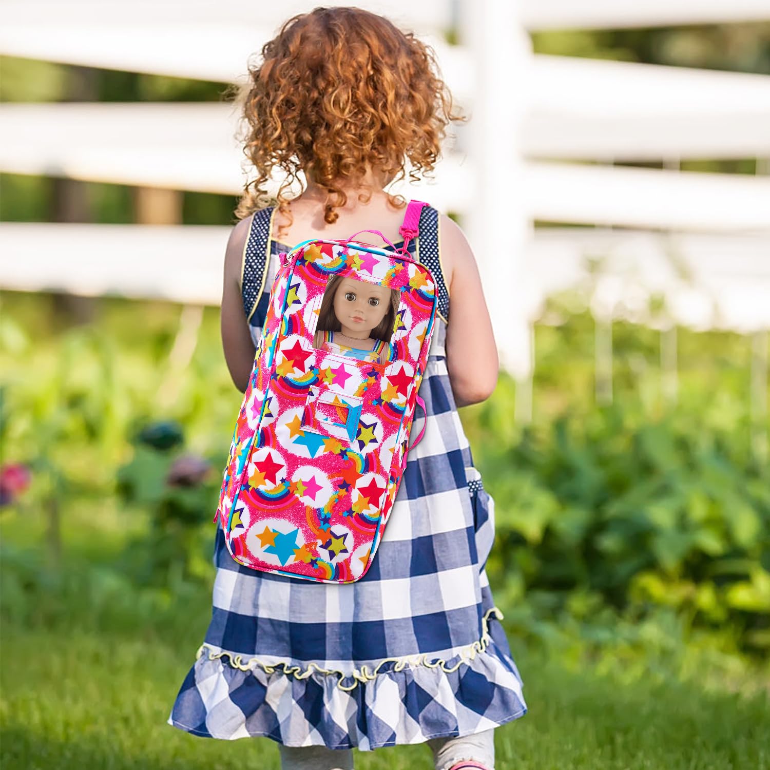 K.T. Fancy doll carrier bag shown in use, ideal for organizing doll gear.