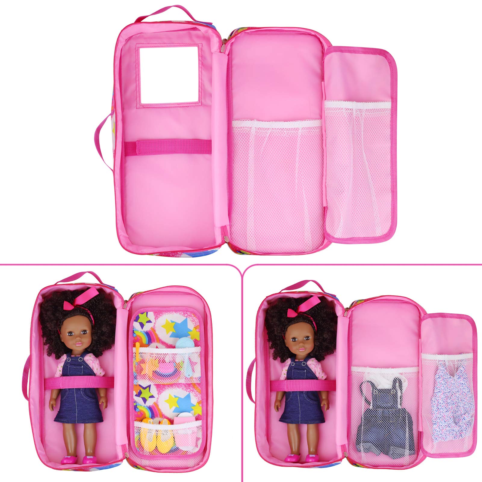 KT Fancy multi-pocket storage helps organize doll outfits and accessories