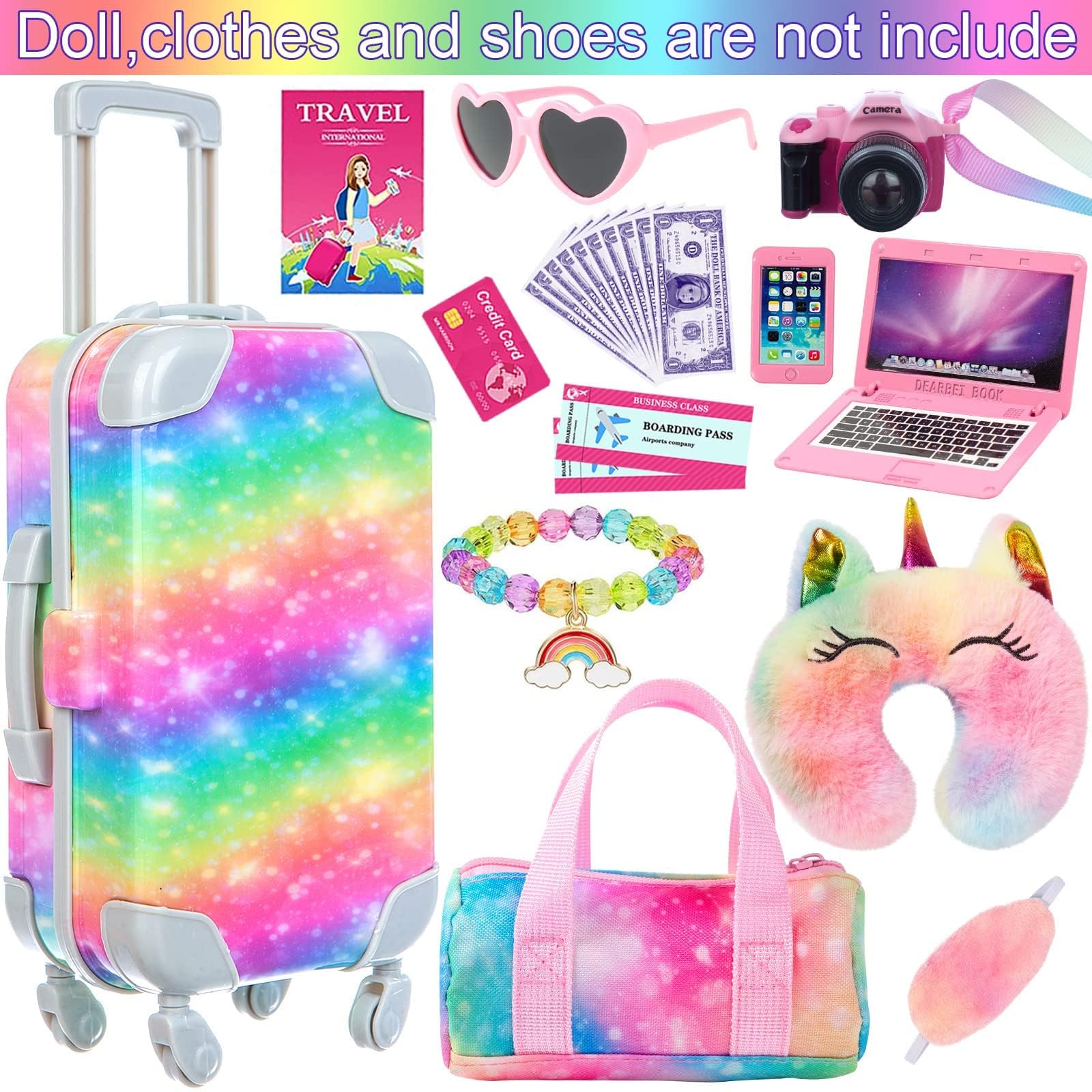 K.T. Fancy pink glasses for 18-inch dolls, adds stylish travel-ready detail.