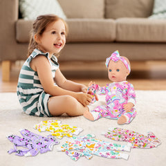 K.T. Fancy flamingo jumpsuit brings sunny vibes to doll playtime.