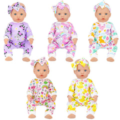 K.T. Fancy flower dinosaur jumpsuit creates bold, playful styling for 14-18 inch dolls.