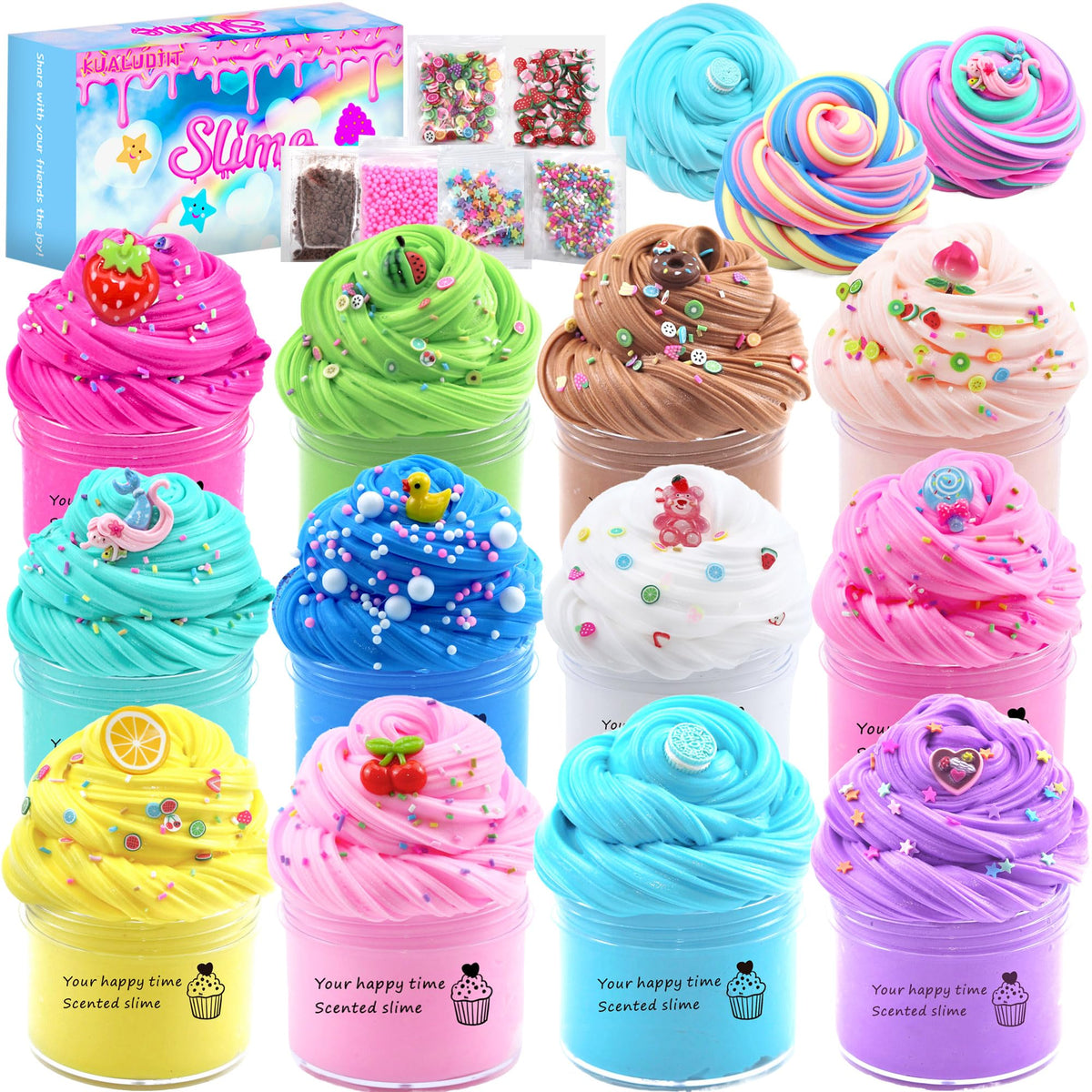 KUALUDJIT butter slime 12-pack showcasing soft, non-sticky texture for easy play