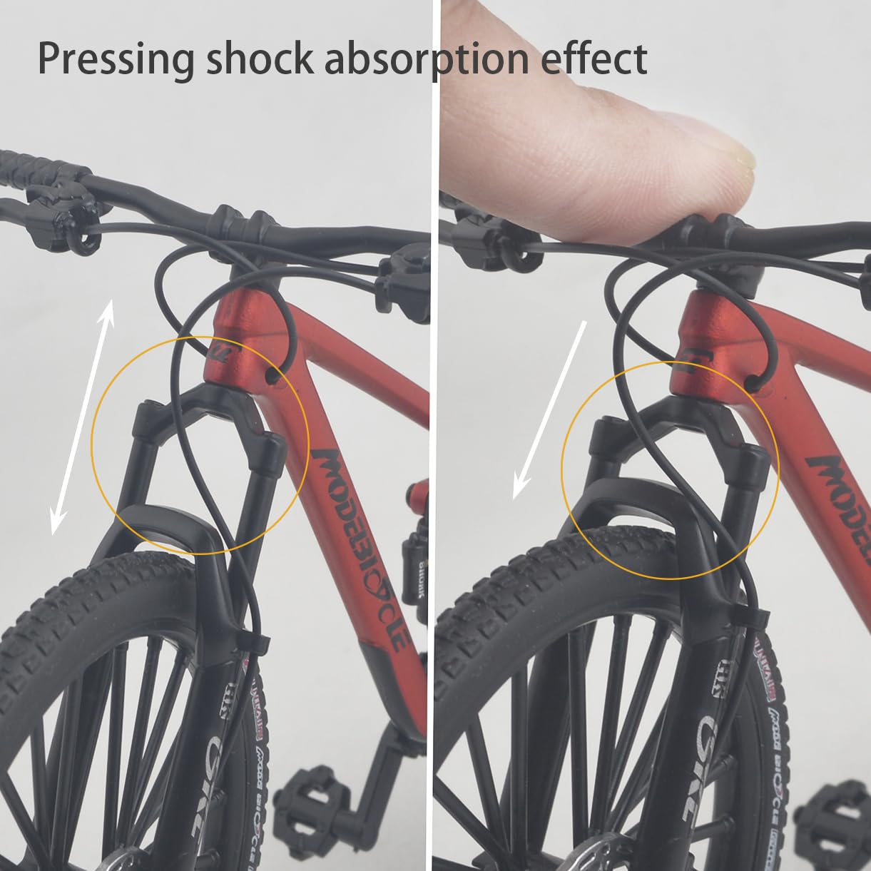 Kuasting 1:8 scale mountain bike model, detail-gear view, highlights drivetrain finesse.