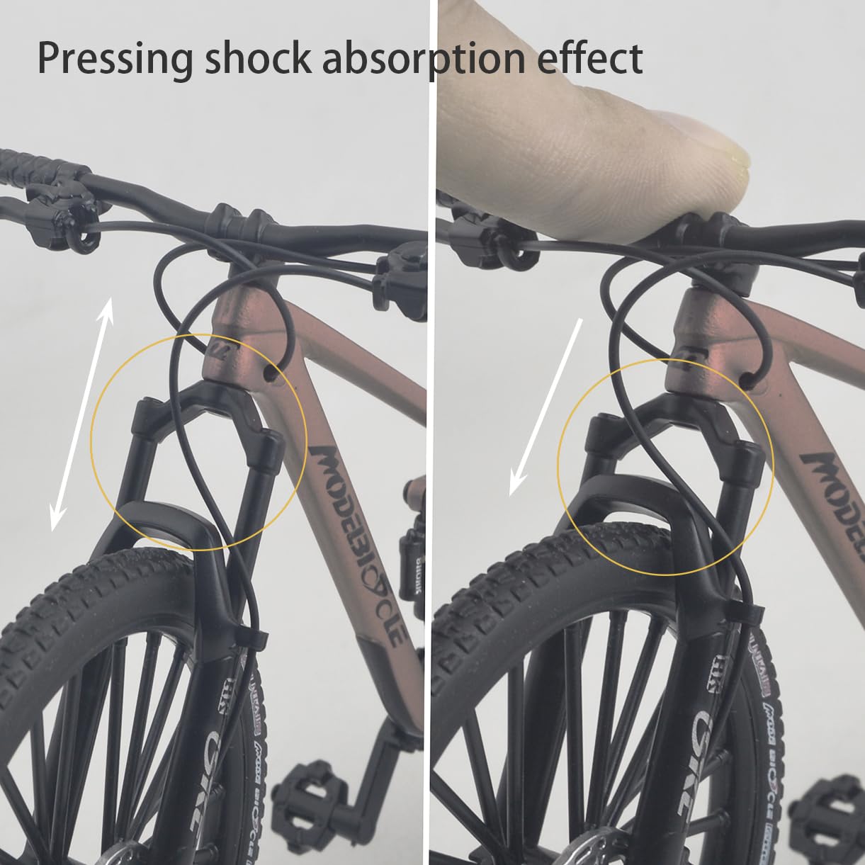 Kuasting 1:8-scale mountain bike model side detail highlights belt-driven pedal action.