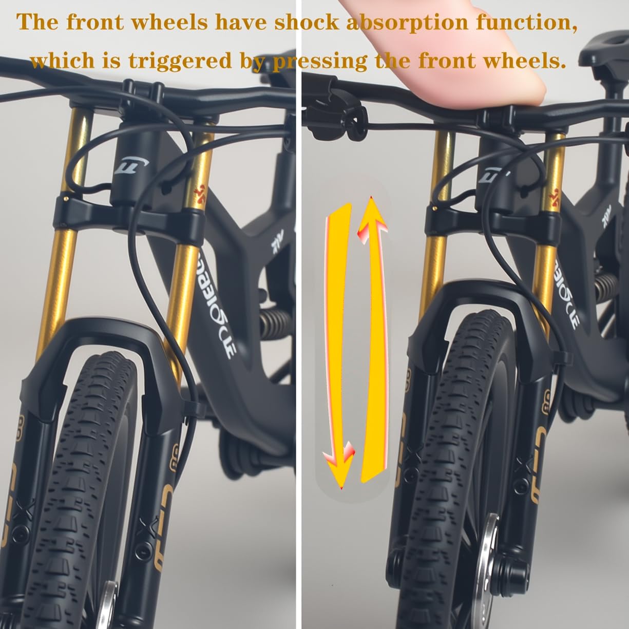 Kuasting desk-top bike model showing turning handlebars and smooth wheels