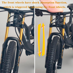 Kuasting desk-top bike model showing turning handlebars and smooth wheels