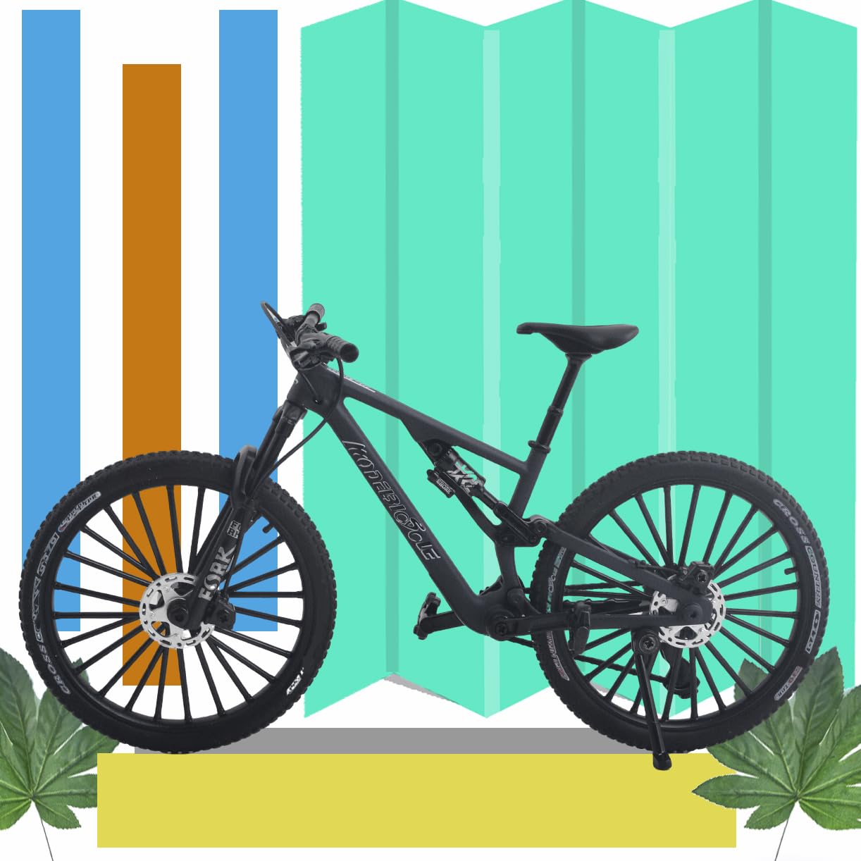 Kuasting die-cast MTB model front shock absorbers add realism for collection display.