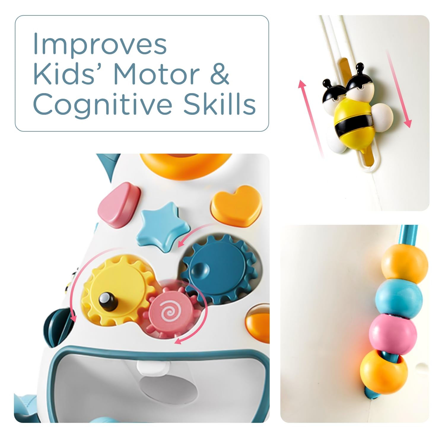 KUB Montessori Baby Walker music button area demonstrates cause-and-effect and fine motor practice.