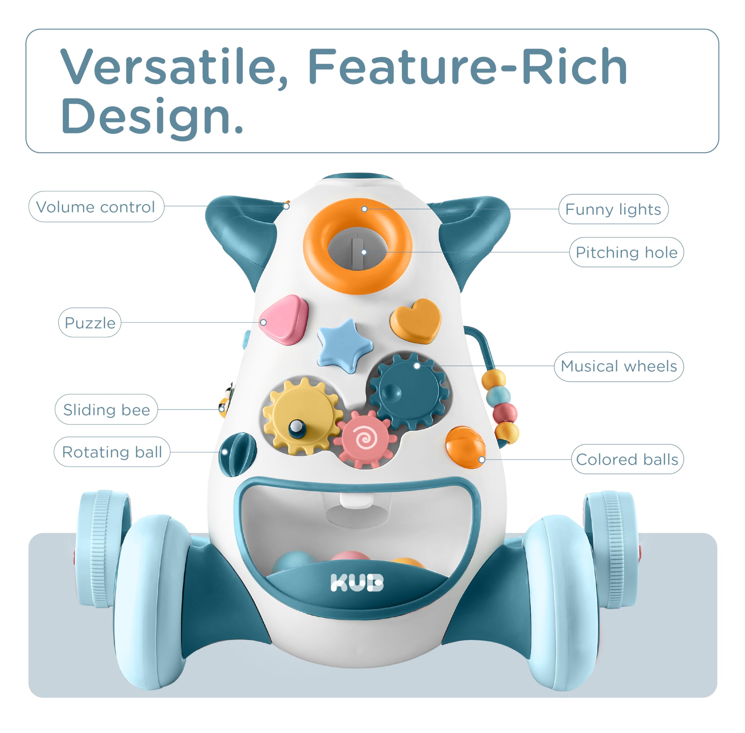 KUB Montessori Baby Walker triangular safety structure provides stability and rollover protection.
