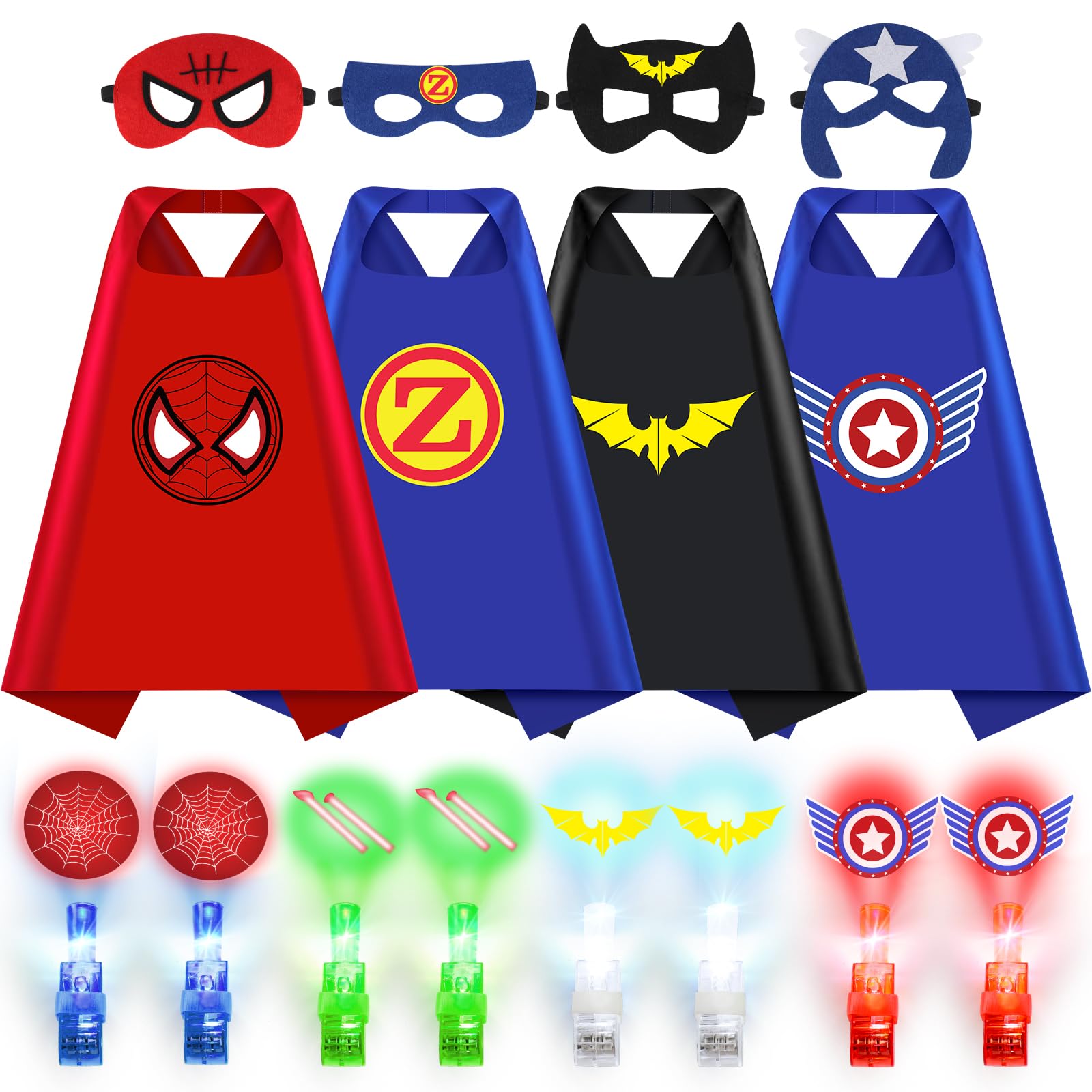 KUBUSFLY 4-in-1 cape set shown with multiple colors and capes for imaginative play