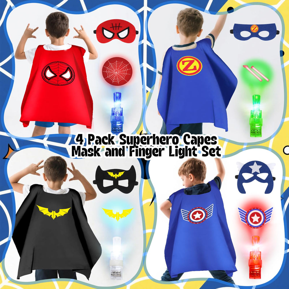 Child wearing KUBUSFLY cape and mask ready for heroic role-play