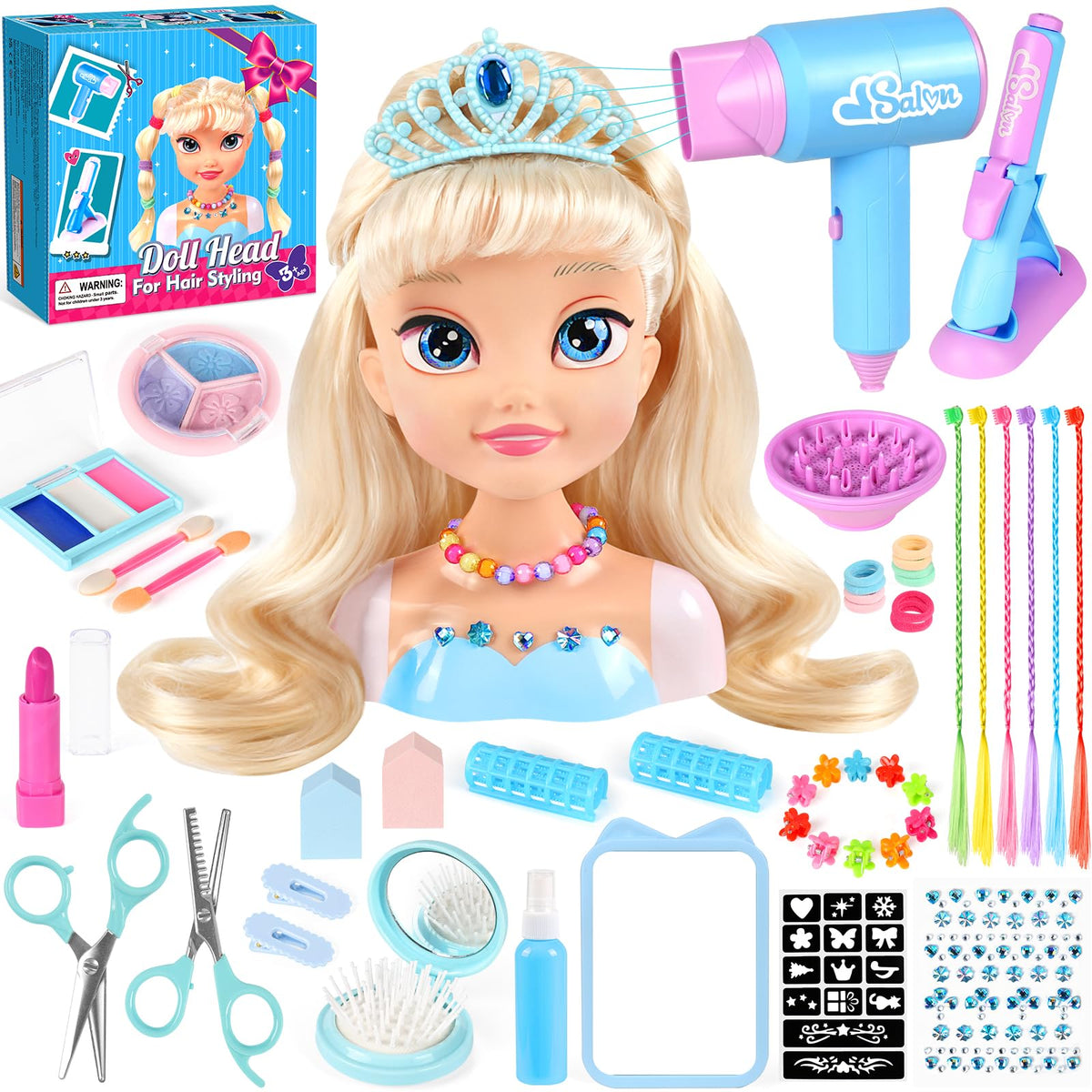 KubusFly hair styling doll head set with suction bases for easy pretend play.