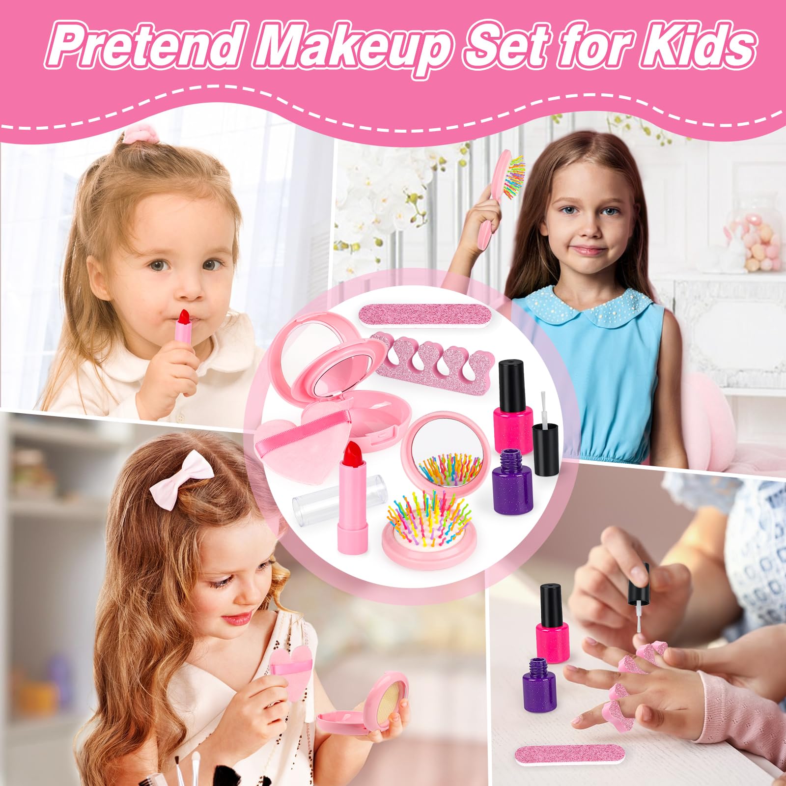 KUBUSFLY pretend makeup kit offers safe, mess-free imaginative beauty play.