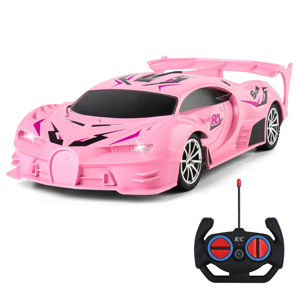 KULARIWORLD pink RC car front view with vivid color and beginner-friendly design.