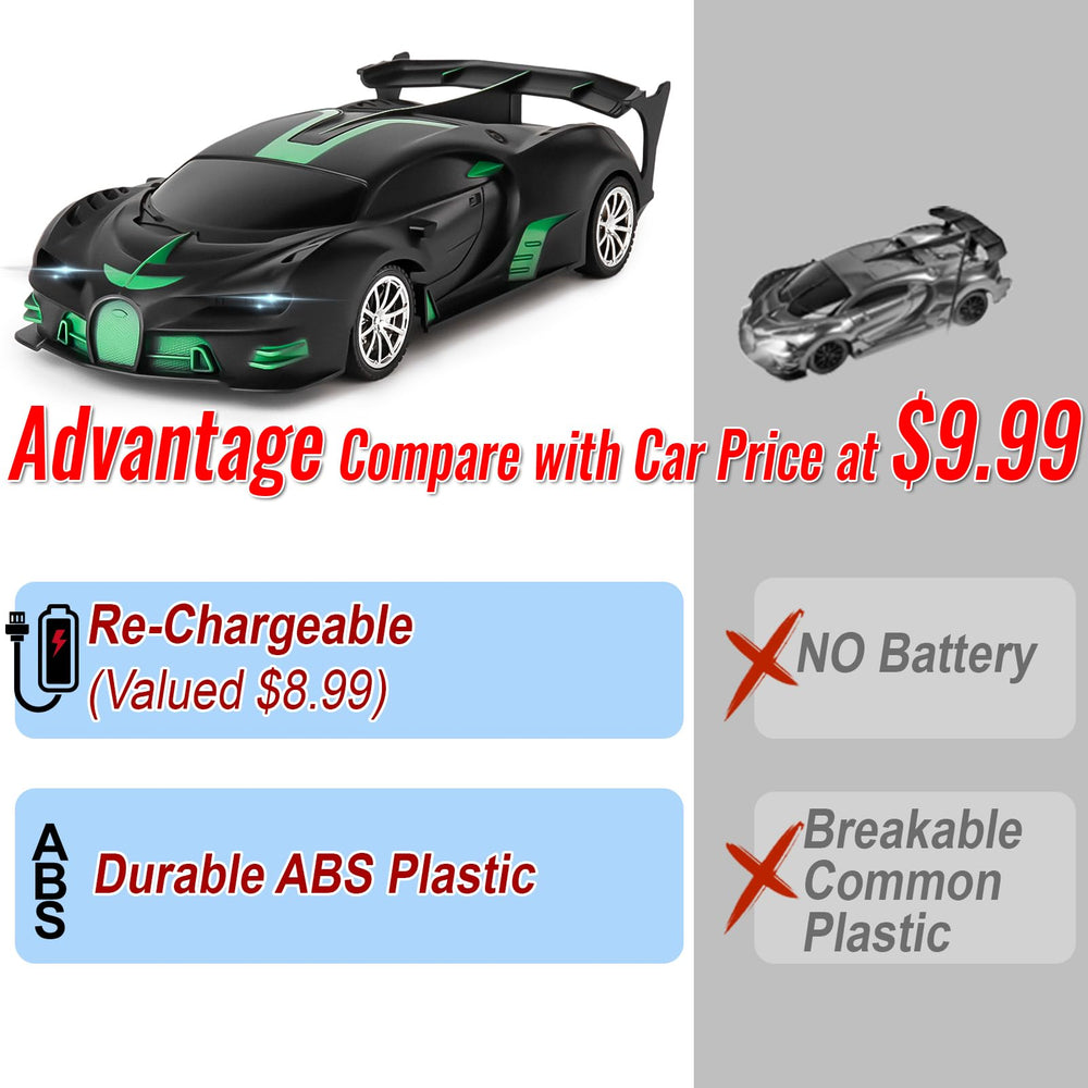 KULARIWORLD RC car 1/18 green and black rear view emphasizing durable body and stability.