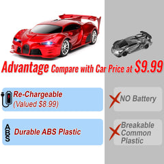 KULARIWORLD RC car red side view highlighting compact dimensions for tight spaces