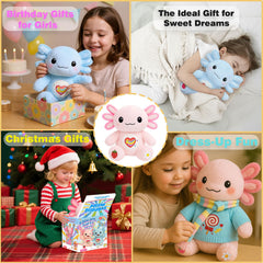KUMANEKO heart-shaped plush keychain shown with axolotl toy for portable use.